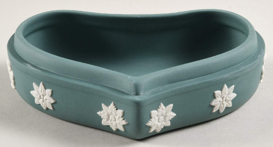 Cream Color on Teal Jasperware Heart Shape Box No Lid by Wedgwood-1