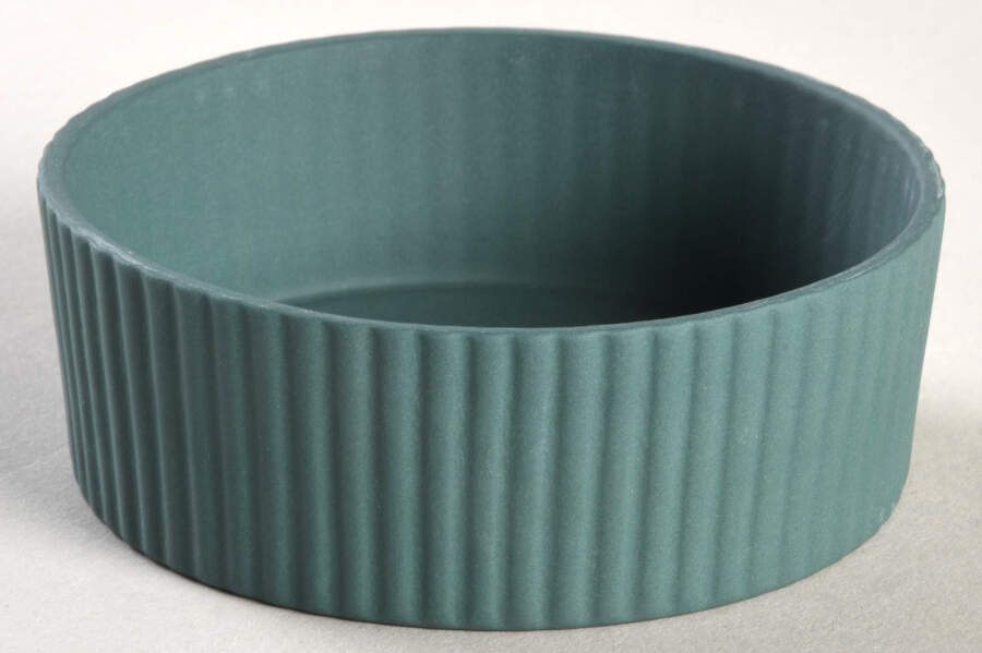 Cream Color on Teal Jasperware 3" Fluted Round Box-No Lid by Wedgwood-1