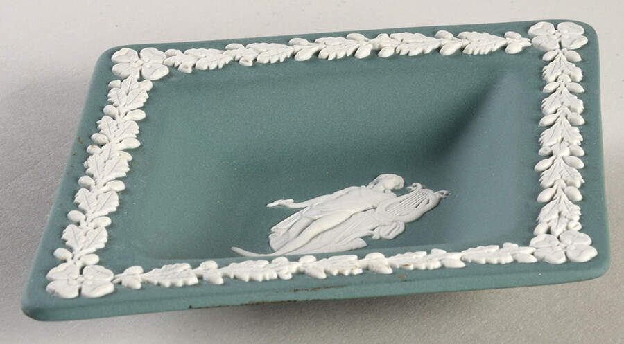 Cream Color on Teal Jasperware Small Diamond Shape Ashtray by Wedgwood-1