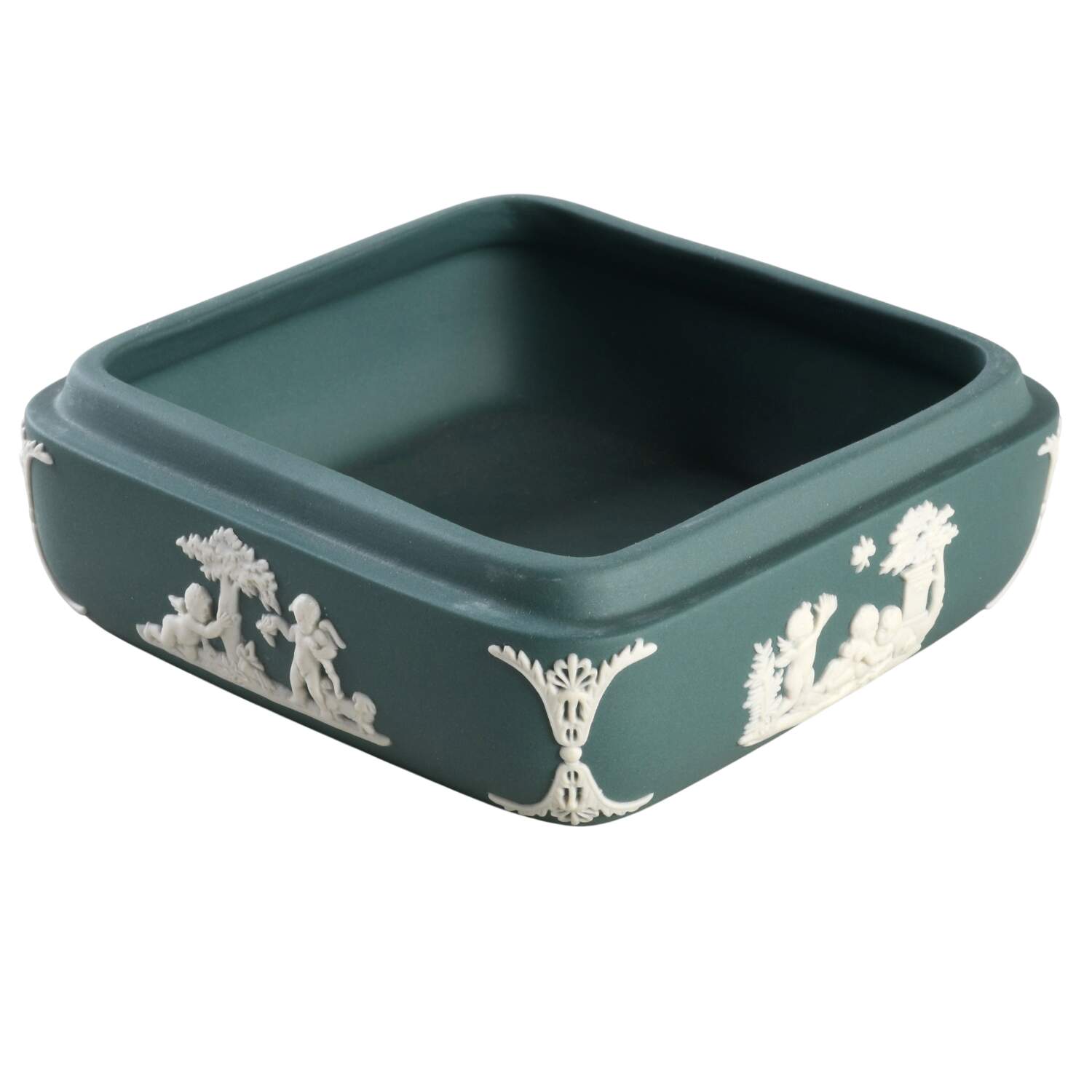 Cream Color on Teal Jasperware Square Box, No Lid by Wedgwood-1