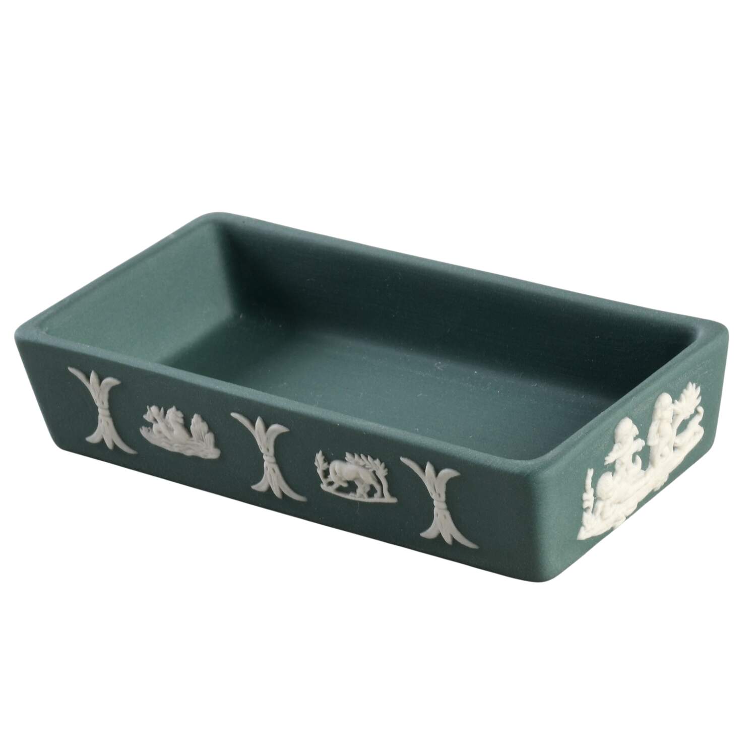 Cream Color on Teal Jasperware 3" Rectangular Box-No Lid by Wedgwood-1