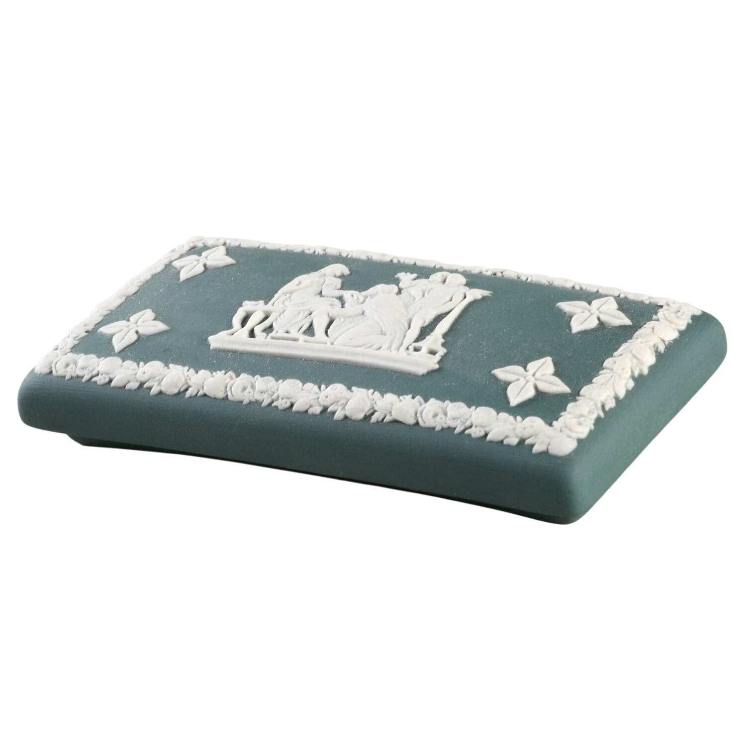 Cream Color on Teal Jasperware Lid for 3" Rectangular Box by Wedgwood-1