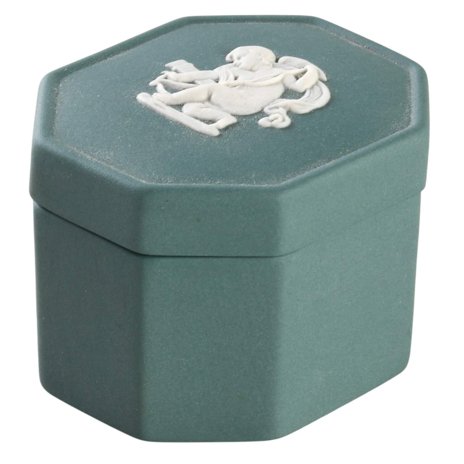 Cream Color on Teal Jasperware Octagonal Box & Lid by Wedgwood-1