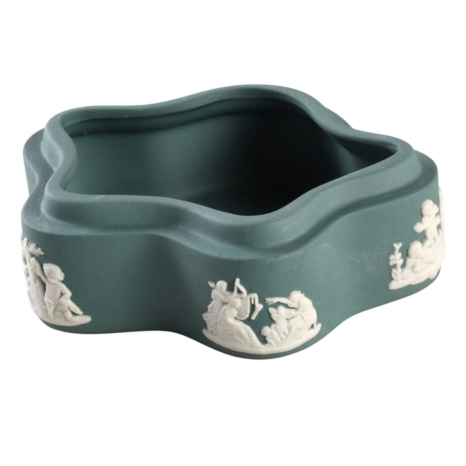Cream Color on Teal Jasperware Pentefoil Box No Lid by Wedgwood-1