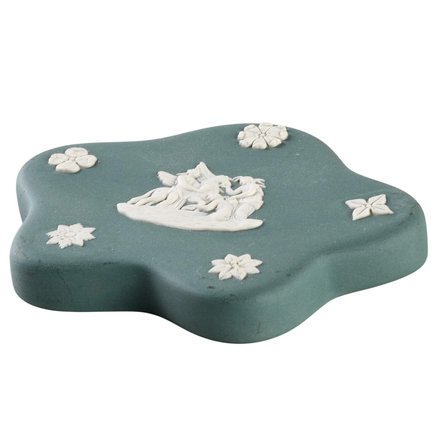 Cream Color on Teal Jasperware Lid for Pentefoil Box by Wedgwood-1