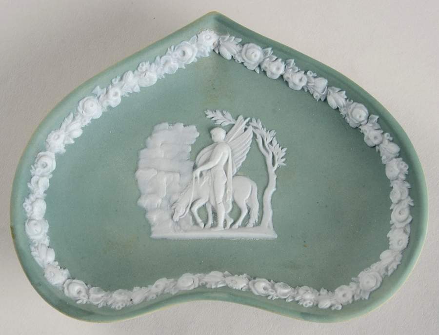 Cream Color on Teal Jasperware Heart Shaped Dish by Wedgwood-1