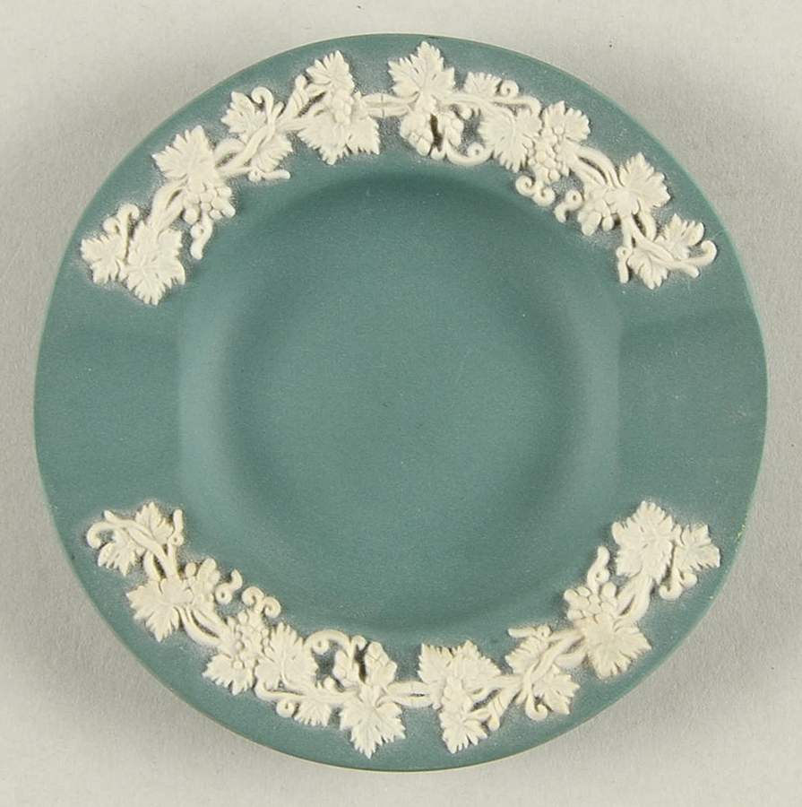 Cream Color on Teal Jasperware 2-Piece Ashtray, Ring Only by Wedgwood-1