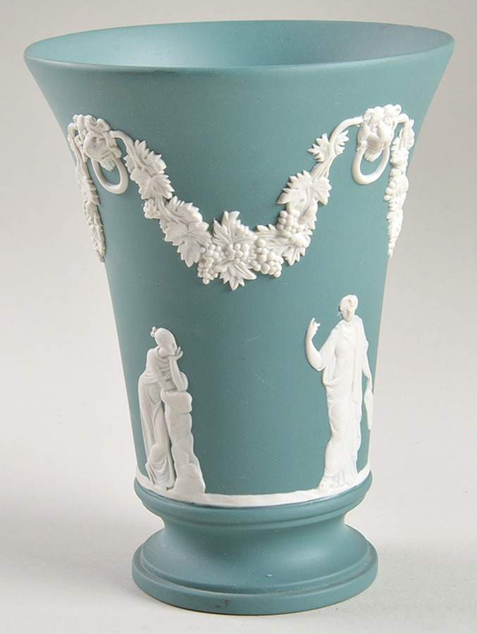 Cream Color on Teal Jasperware 6" Vase by Wedgwood-1