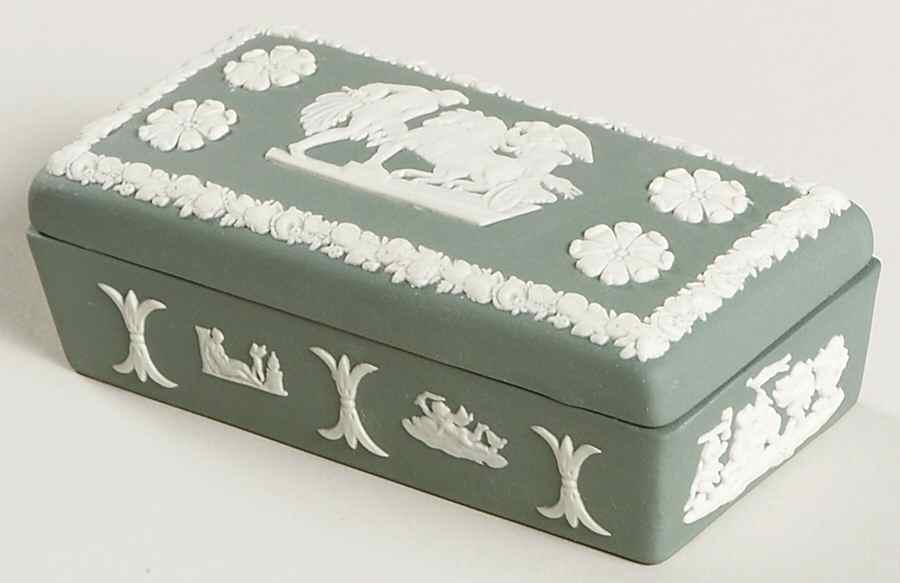 Cream Color on Teal Jasperware 3" Rectangular Box & Lid by Wedgwood-1