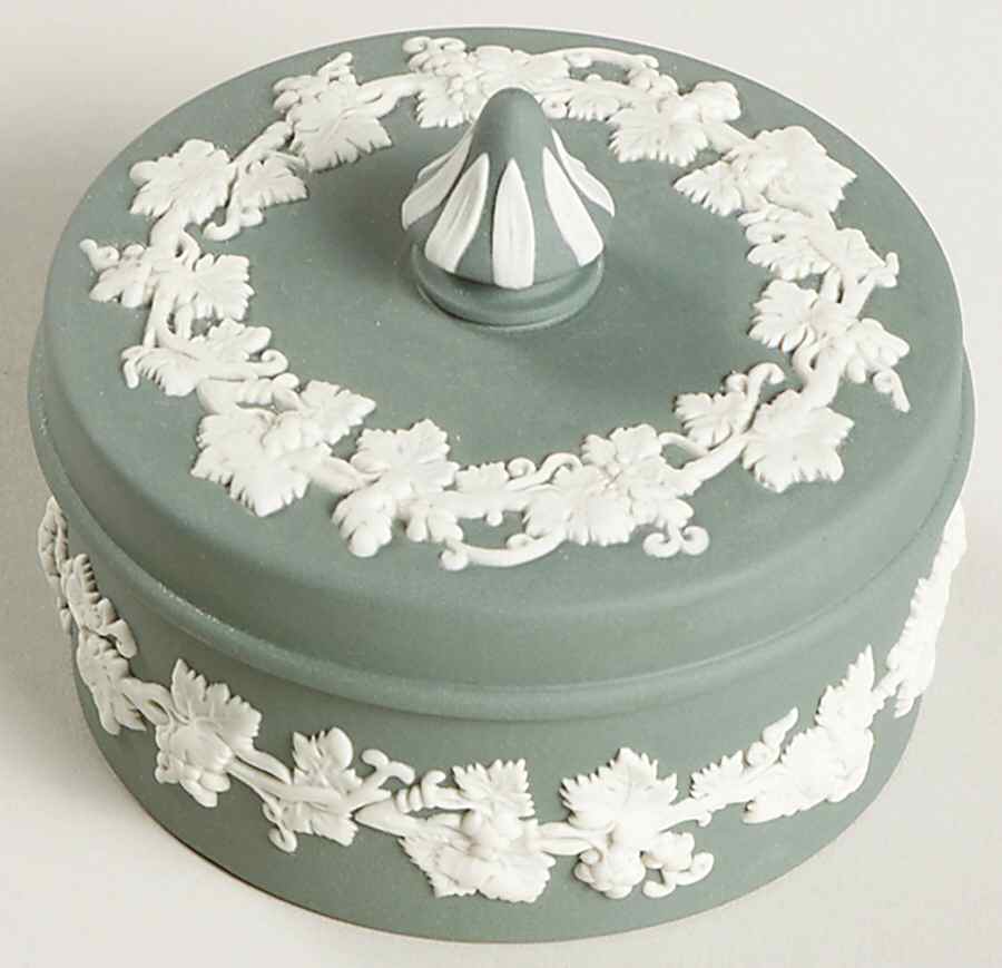 Cream Color on Teal Jasperware Small Spiked Knob Box by Wedgwood-1