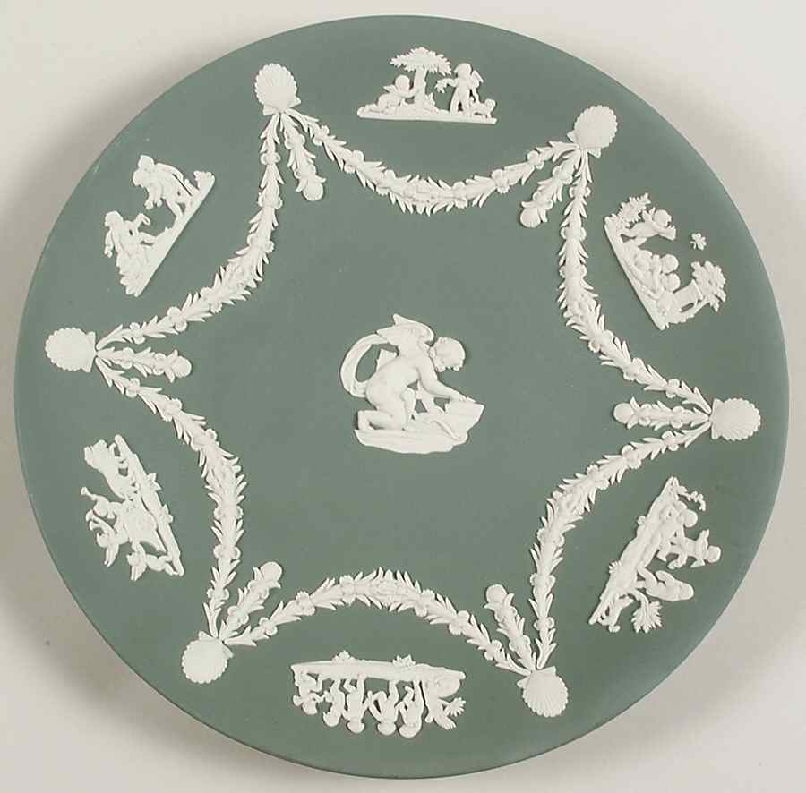 Cream Color on Teal Jasperware Cupid Serving Plate by Wedgwood-1