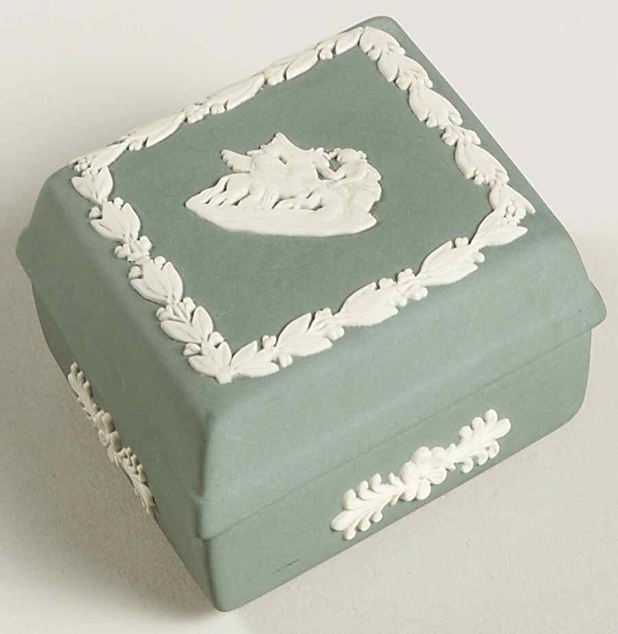 Cream Color on Teal Jasperware Diamond Shaped Box & Lid by Wedgwood-1
