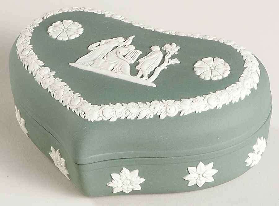 Cream Color on Teal Jasperware Heart Shape Box & Lid by Wedgwood-1