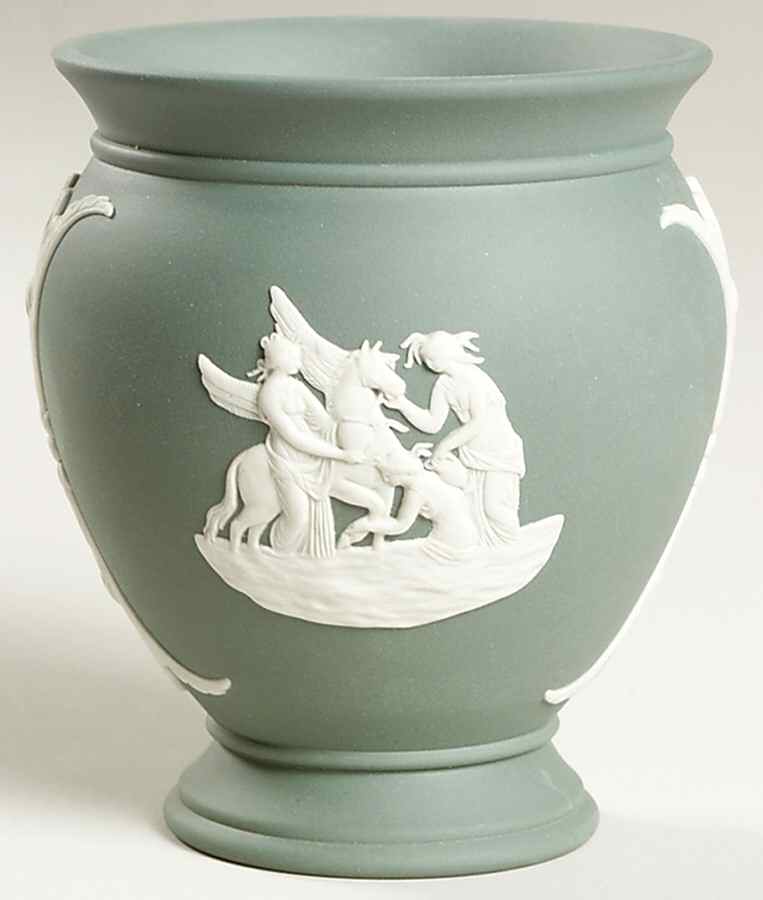 Cream Color on Teal Jasperware Cameo Posey Pot by Wedgwood-1