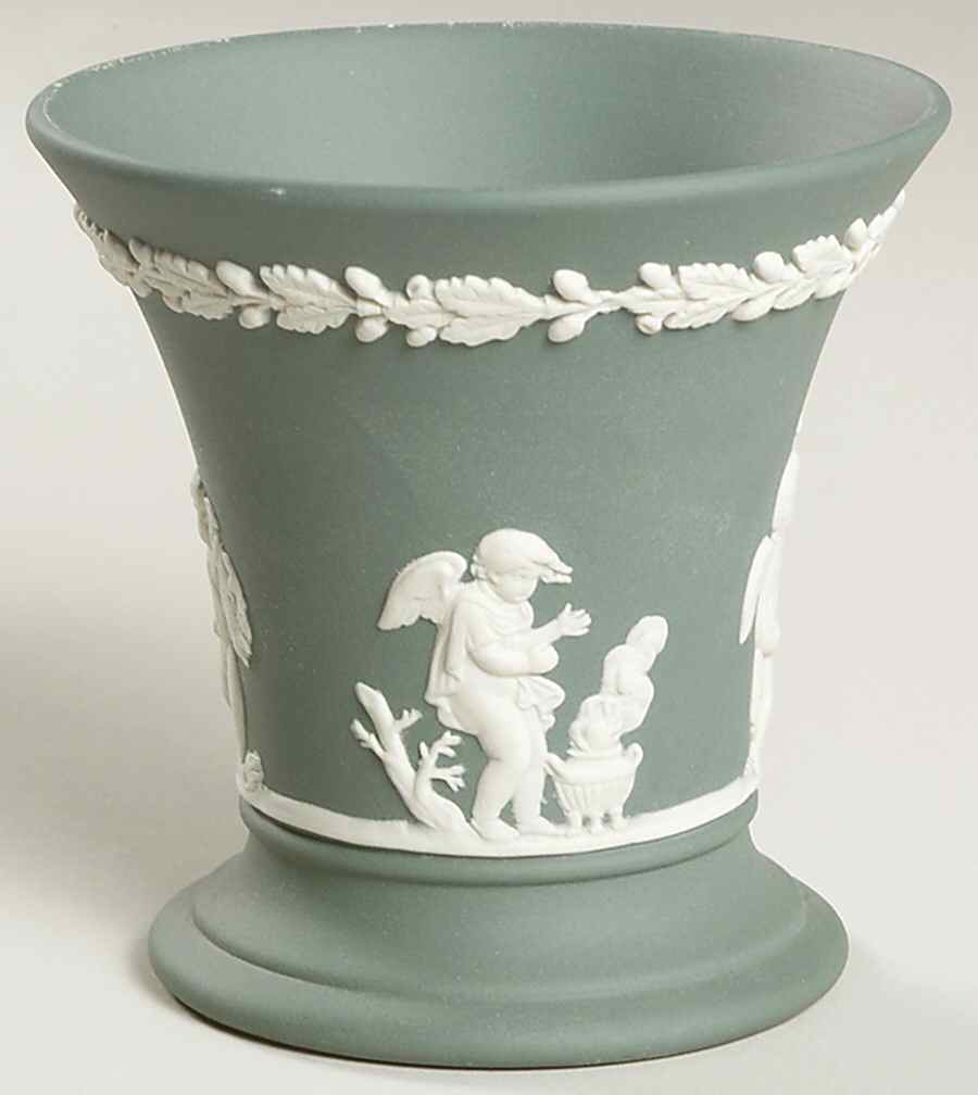 Cream Color on Teal Jasperware Season Posey Pot by Wedgwood-1