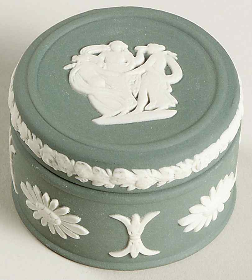 Cream Color on Teal Jasperware Miniature Round Box by Wedgwood-1