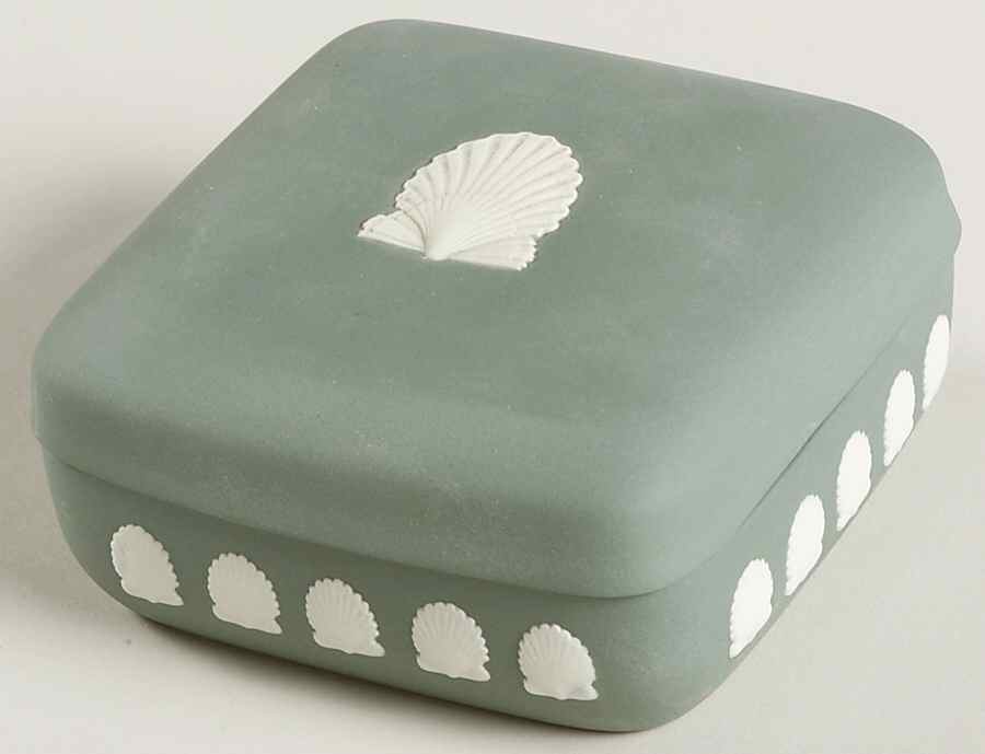 Cream Color on Teal Jasperware Square Box with Lid by Wedgwood-1