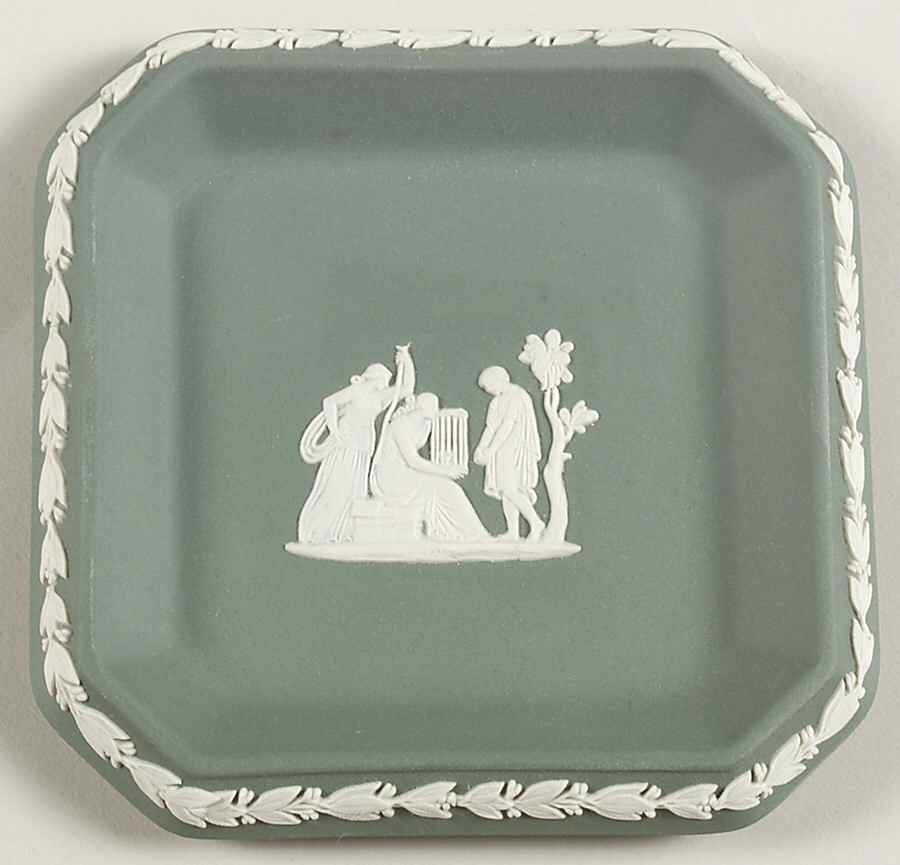 Cream Color on Teal Jasperware Square Tray by Wedgwood-1