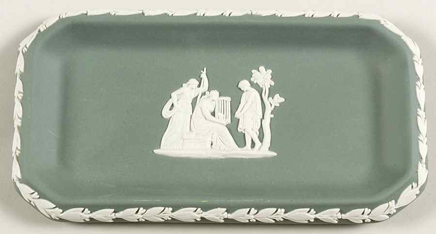 Cream Color on Teal Jasperware 6" Oblong Tray by Wedgwood-1