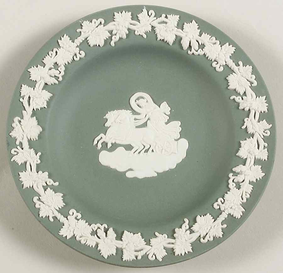 Cream Color on Teal Jasperware 4" Round Tray by Wedgwood-1