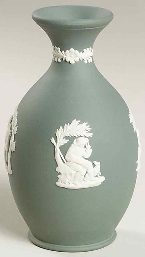 Cream Color on Teal Jasperware Arcadian Bud Vase by Wedgwood-1