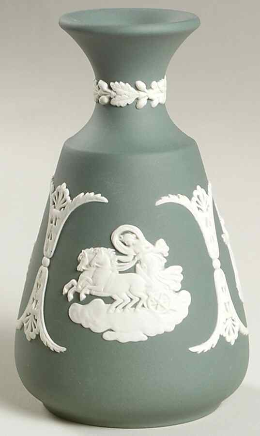 Cream Color on Teal Jasperware Cameo Bud Vase by Wedgwood-1