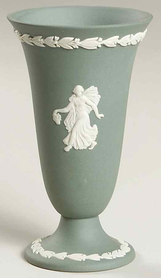 Cream Color on Teal Jasperware 4" Bud Vase by Wedgwood-1