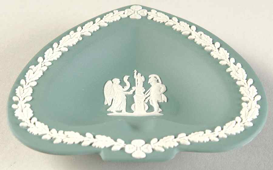 Cream Color on Teal Jasperware Small Spade Shape Ashtray by Wedgwood-1