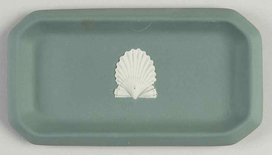 Cream Color on Teal Jasperware Oblong Tray by Wedgwood-1