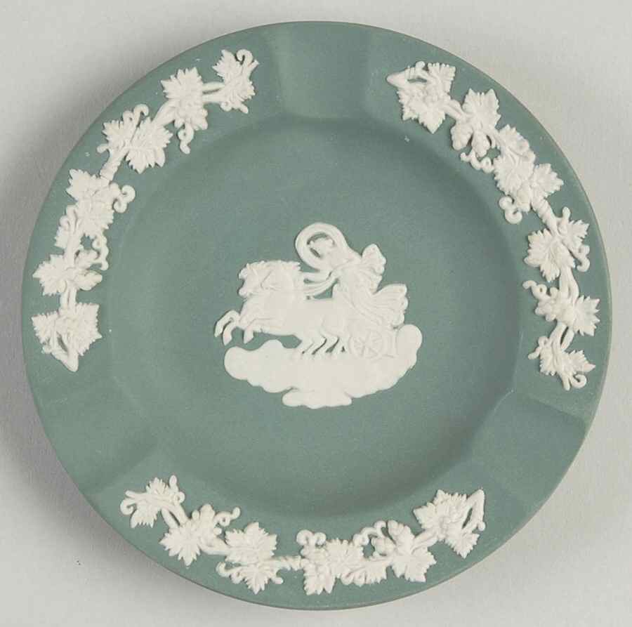 Cream Color on Teal Jasperware 3 Slot Round Ashtray by Wedgwood-1
