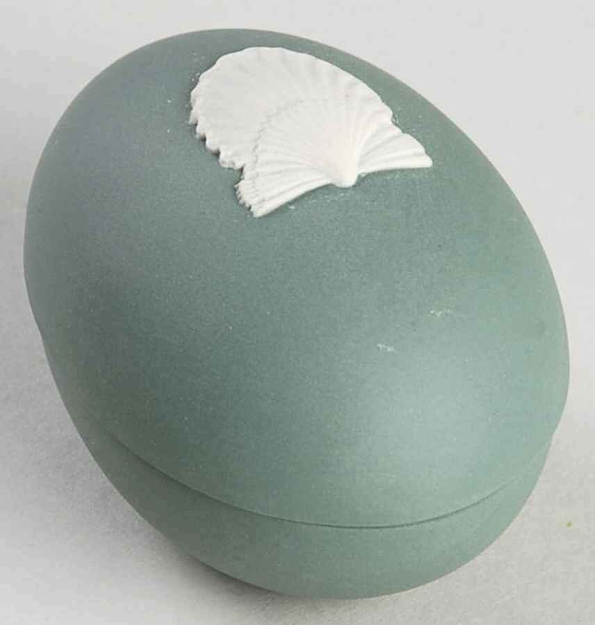 Cream Color on Teal Jasperware Small Egg Box & Lid by Wedgwood-1