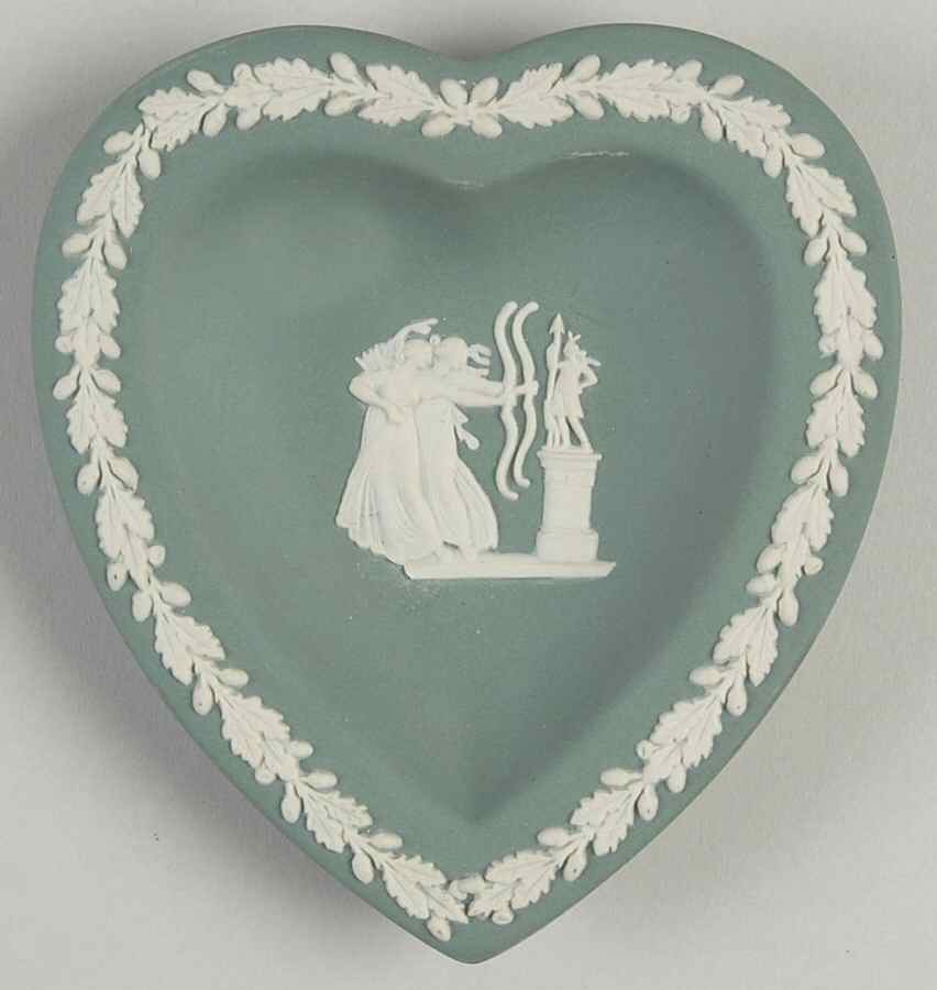 Cream Color on Teal Jasperware Heart Shaped Tray by Wedgwood-1