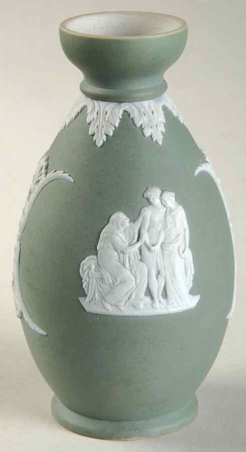 Cream Color on Teal Jasperware 5" Bud Vase by Wedgwood-1