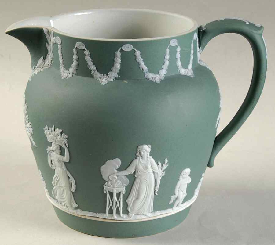 Cream Color on Teal Jasperware Dutch Sacrifice Jug by Wedgwood-1
