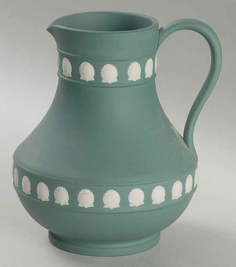 Cream Color on Teal Jasperware 5" Etruscan Jug by Wedgwood-1