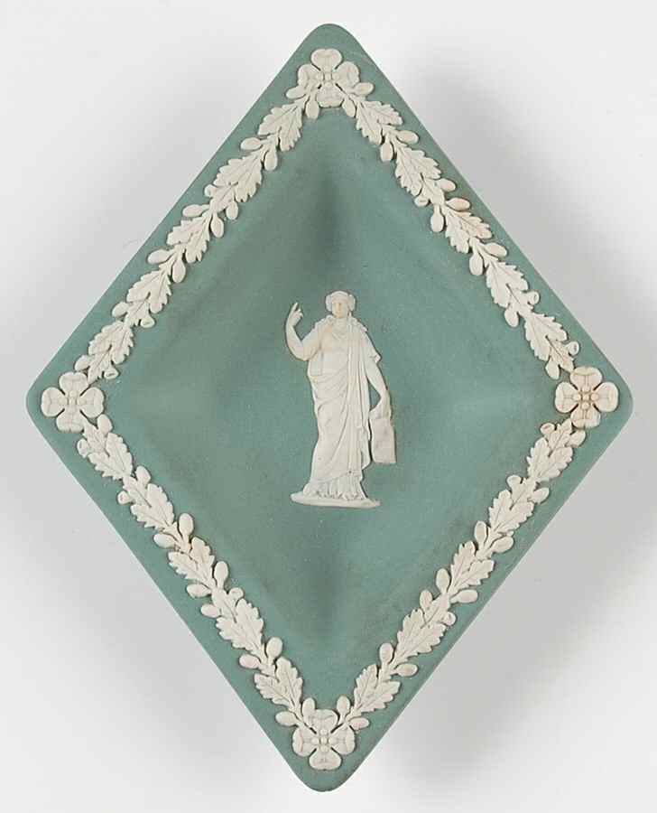 Cream Color on Teal Jasperware Small Diamond Shape Ashtray by Wedgwood-1