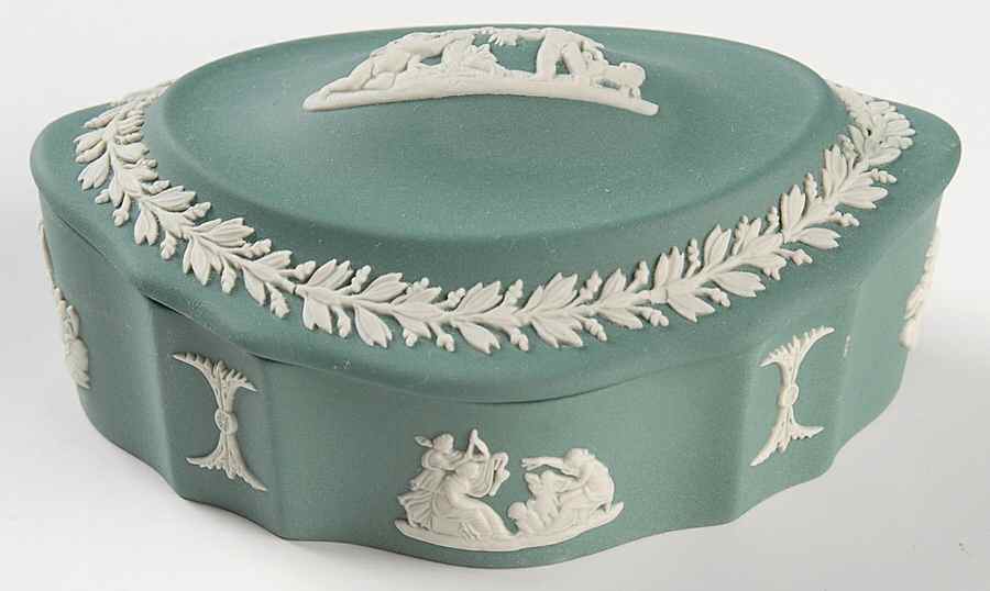 Cream Color on Teal Jasperware Silver/Candy Box & Lid by Wedgwood-1