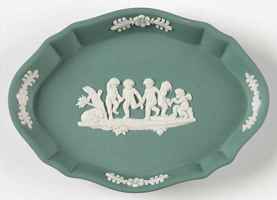 Cream Color on Teal Jasperware Silver Tray by Wedgwood-1