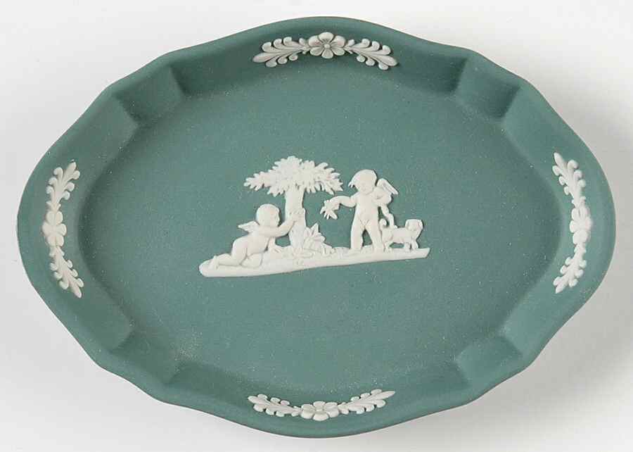 Cream Color on Teal Jasperware Silver Tray by Wedgwood-1