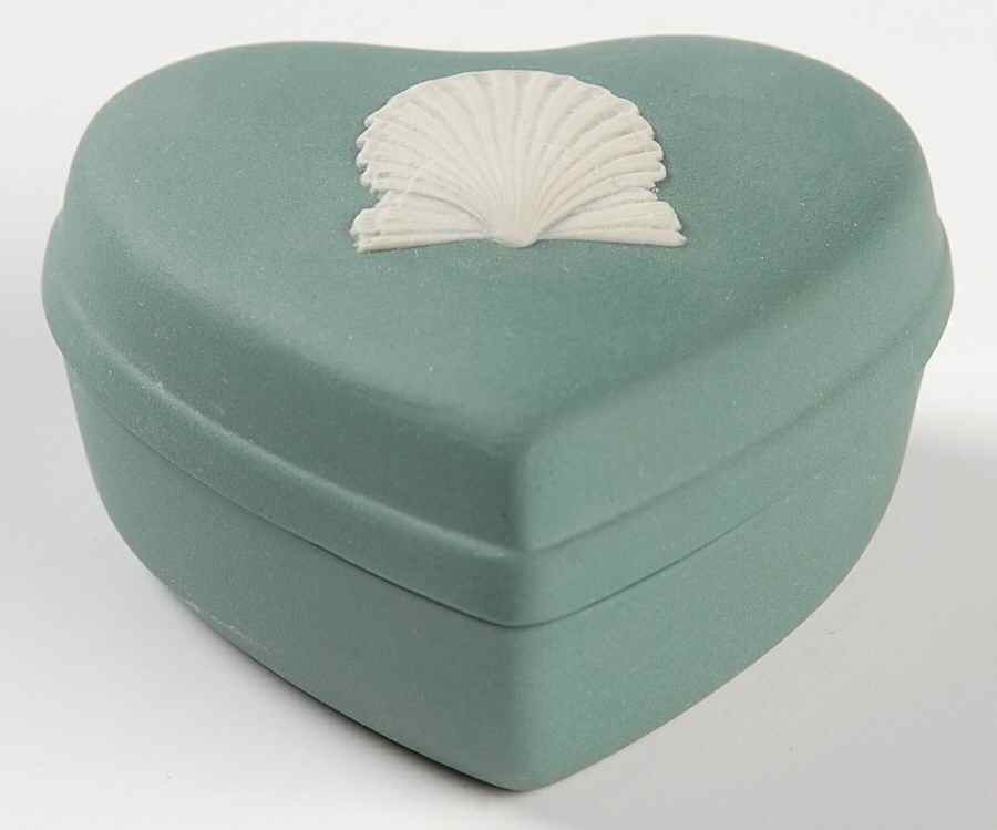 Cream Color on Teal Jasperware Small Heart Shape Box & Lid by Wedgwood-1