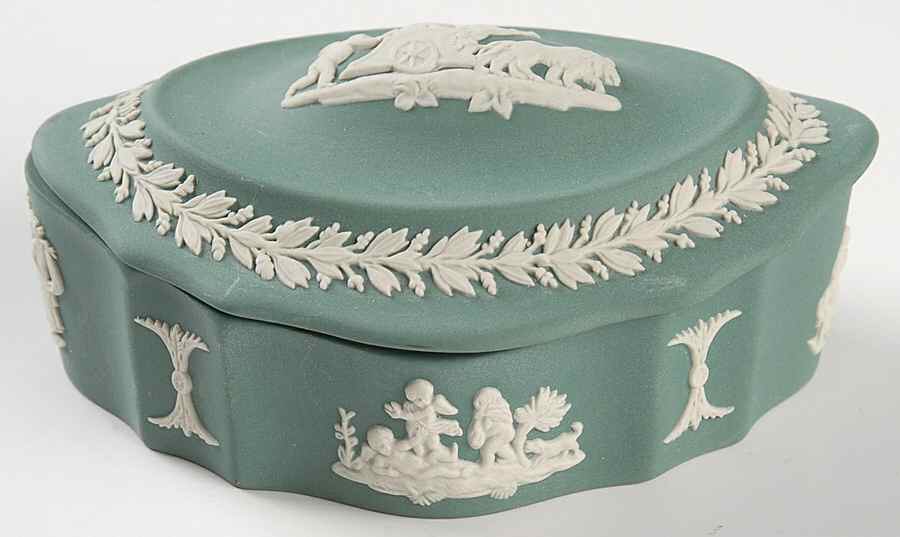 Cream Color on Teal Jasperware Silver/Candy Box & Lid by Wedgwood-1