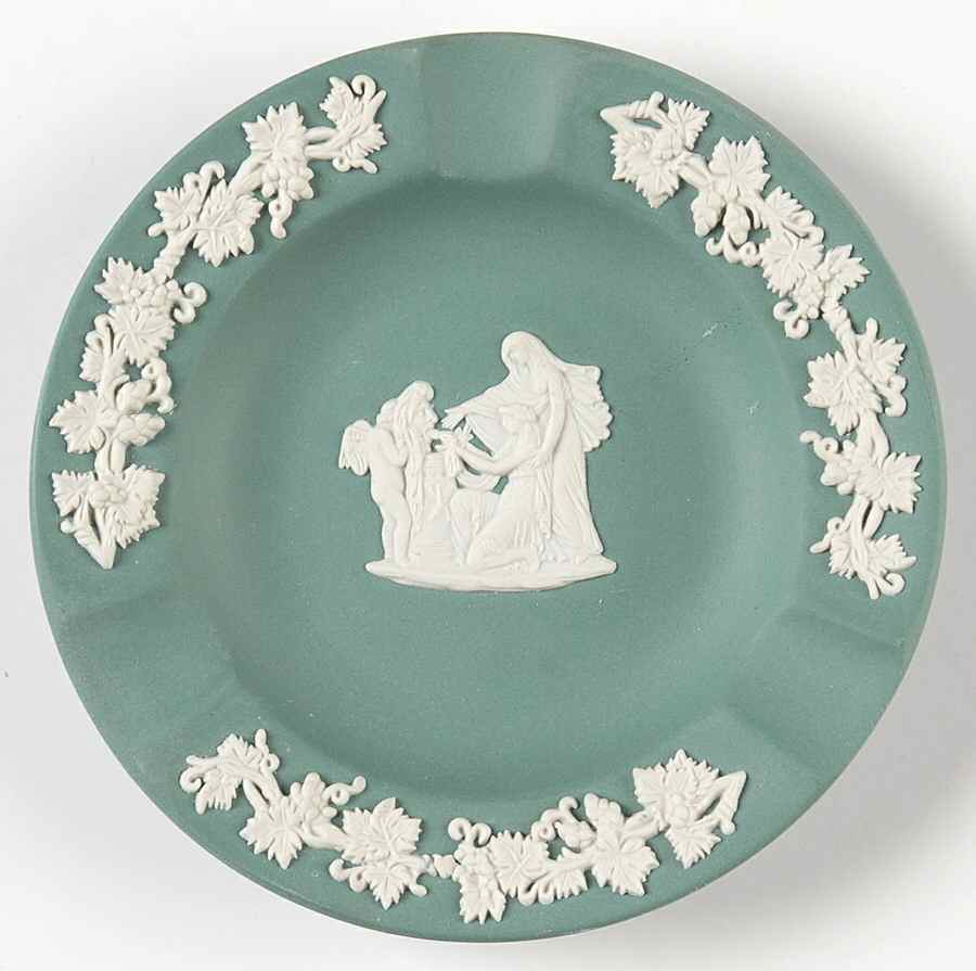 Cream Color on Teal Jasperware 3 Slot Round Ashtray by Wedgwood-1