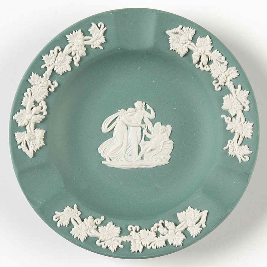 Cream Color on Teal Jasperware 3 Slot Round Ashtray by Wedgwood-1