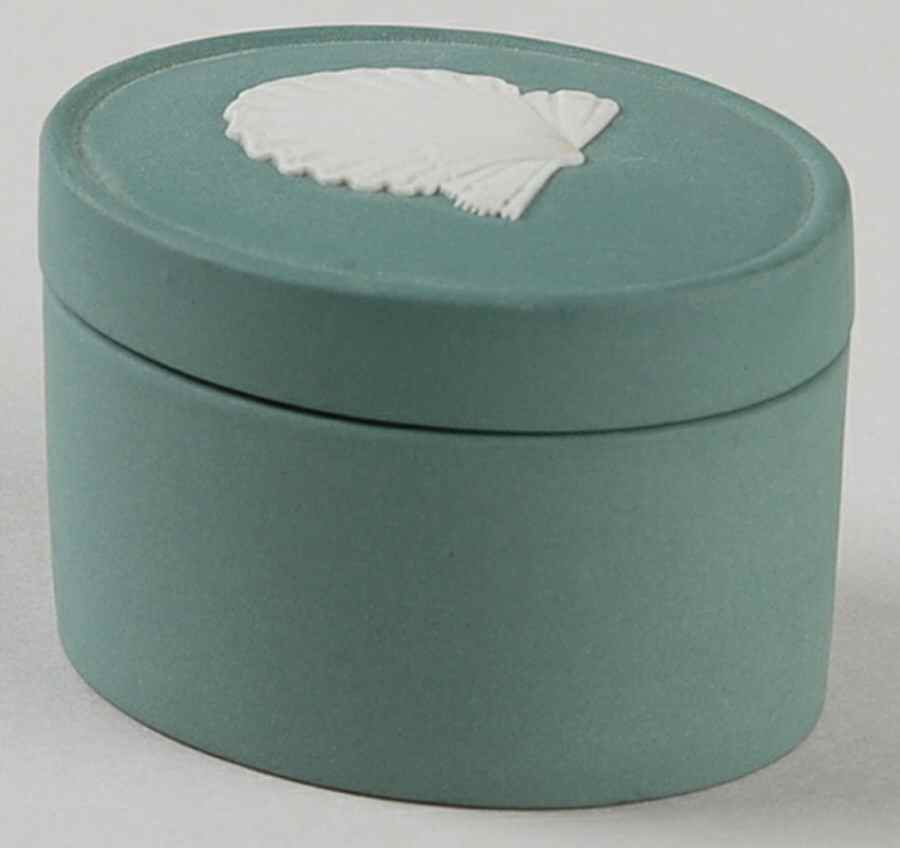Cream Color on Teal Jasperware Oval Box & Lid by Wedgwood-1