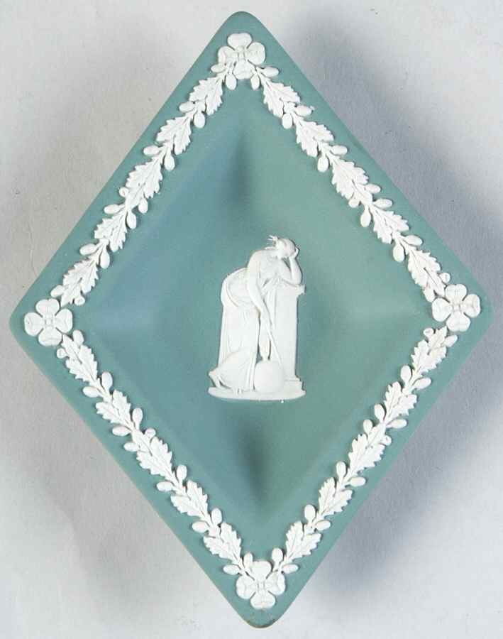 Cream Color on Teal Jasperware Small Diamond Shape Ashtray by Wedgwood-1