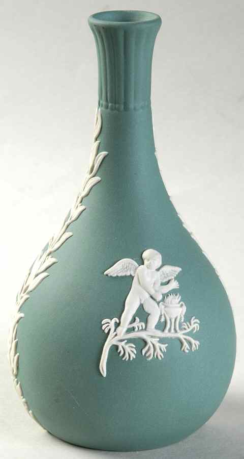 Cream Color on Teal Jasperware Seasons Bud Vase by Wedgwood-1