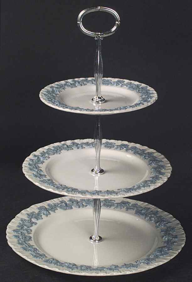 Lavender on Cream Color (Shell Edge) 13 7/8"-14 1/4" 3-Tiered Serving Tray(DP,SP,BB) HC by Wedgwood-1