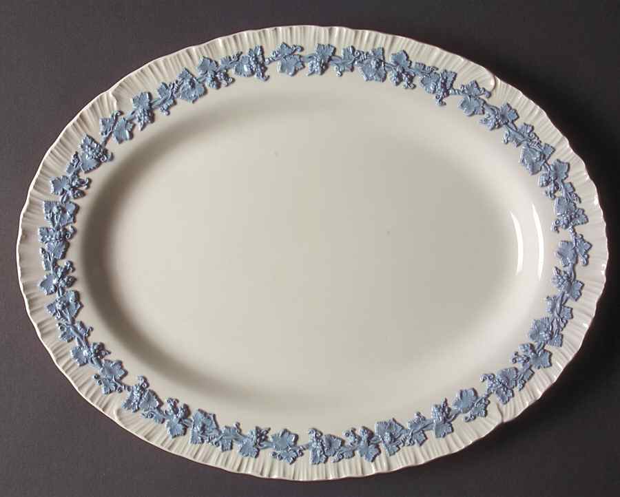 Lavender on Cream Color (Shell Edge) 14" Oval Serving Platter by Wedgwood-1