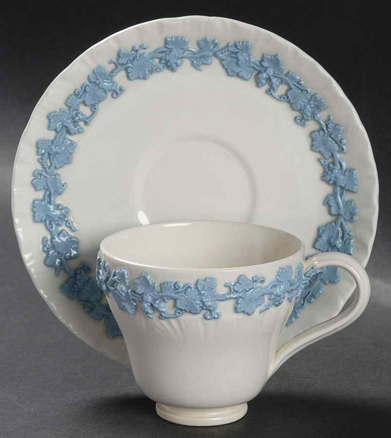 Lavender on Cream Color (Shell Edge) Footed Demitasse Cup & Saucer Set by Wedgwood-1