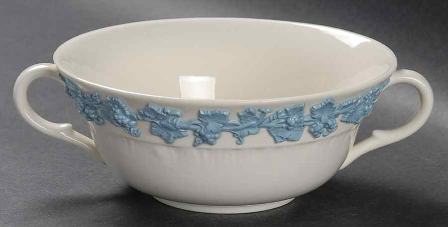 Lavender on Cream Color (Shell Edge) Flat Cream Soup Bowl by Wedgwood-1
